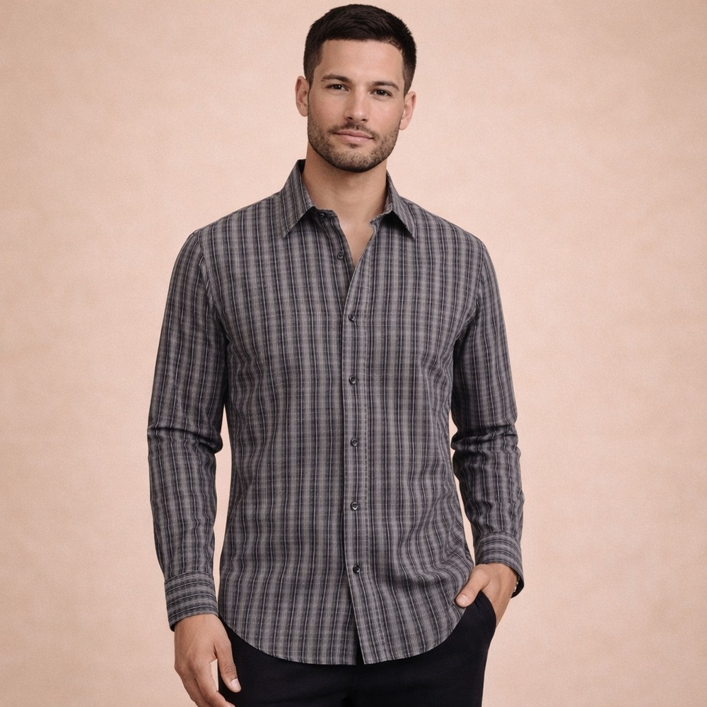 Pronto Uomo Mens Cotton Long Sleeve Button Down Shirt in Black & Gray